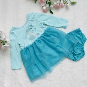 Cute Cat & Jack Blue Baby Girl Unicorn Tulle Dress with Bloomers, Size 12 Months
